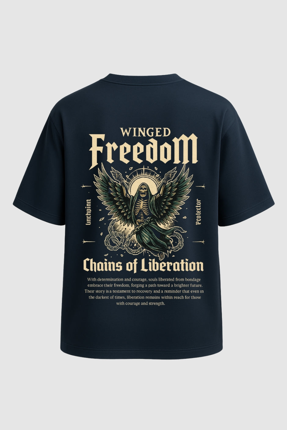 Gothic Typography Oversized Classic T-Shirt - Navy Blue